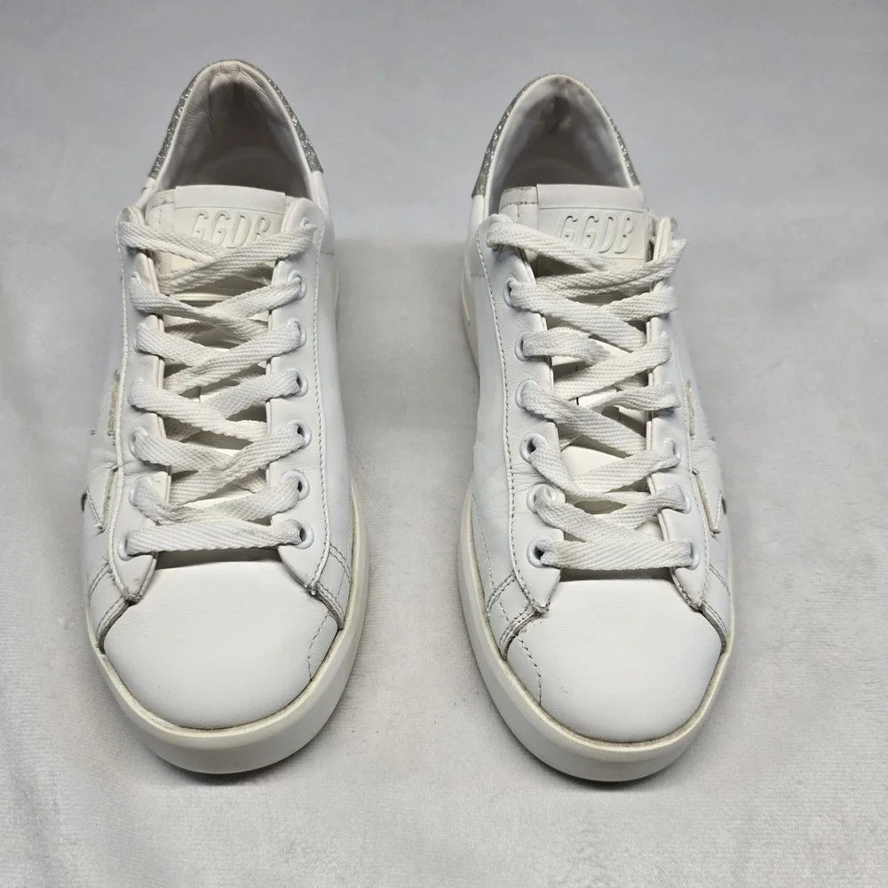 Golden Goose White Leather Pure- Star Low Top Sneakers Size 7us/37eu  Glitter - Picture 4 of 16